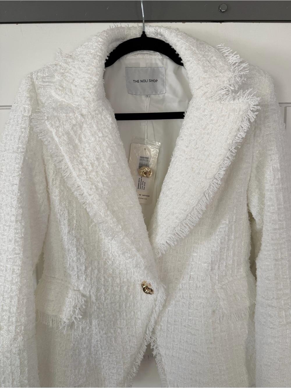 The Noli Shop GISELLE Single Breasted White Tweed Blazer - Picture 10 of 14